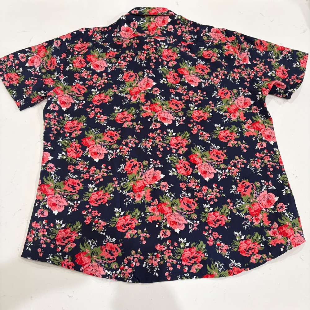BC Collection Mens Floral Rose Print Short Sleeve Button Down Shirt Navy 3XL NEW - Picture 6 of 6